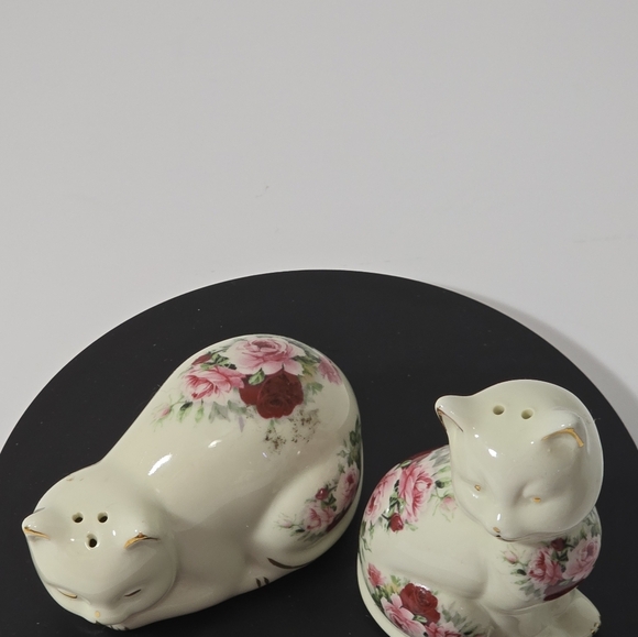 Baum bro formalities cat floral salt & pepper shaker set vintage - Picture 2 of 8
